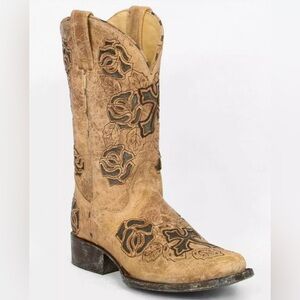 Corral Rose Floral Cross Cowboy Boots Size 10